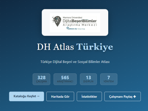 Merkezimiz tarafından hazırlanan 
DH Atlas Türkiye Web Portalı Açıldı!
Türkiye merkezli dijital beşeri ve sosyal bilimler çalışmalarını tek bir interaktif atlasta topladık.